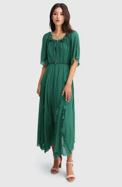 Belle & Bloom Amour Amour Ruffled Midi Dress In Dark Green