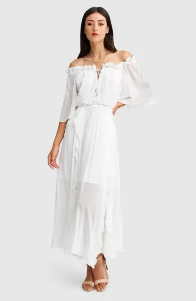 Belle & Bloom Amour Amour Ruffled Midi Dress In White