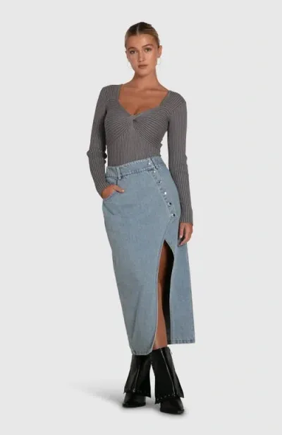 Belle & Bloom Can't Forget You Denim Midi Skirt In Blue