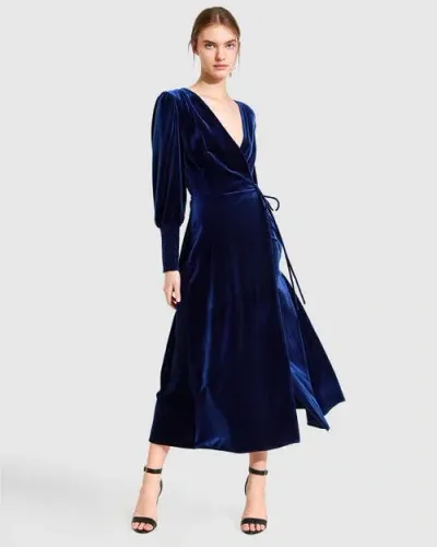 Belle & Bloom Current Mood Velvet Wrap Dress In Royal Blue