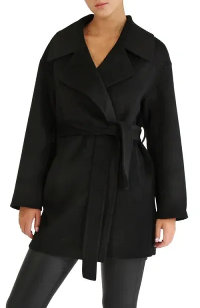 Belle & Bloom Eternal Flame Tie Waist Wool Blend Coat In Black