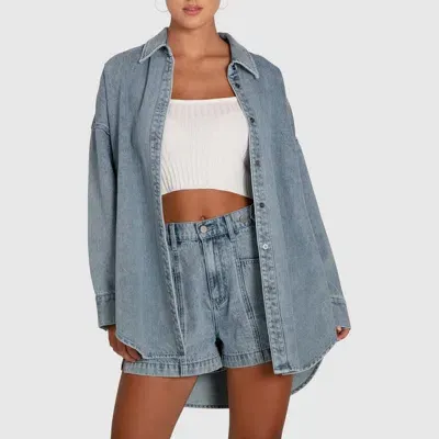 Belle & Bloom Into Him Oversized Denim Shirt In Stonewash