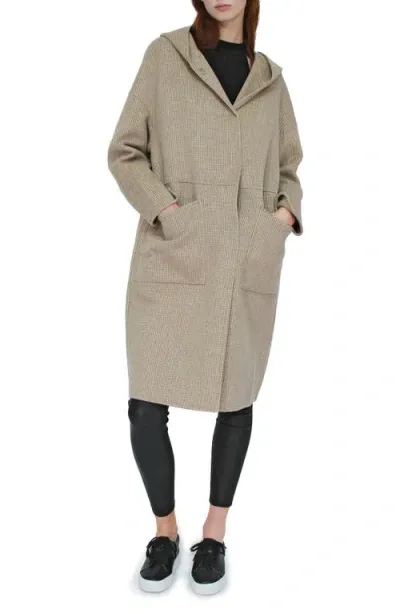 Belle & Bloom Sunday Morning Hooded Wool Blend Coat In Beige Micro Check