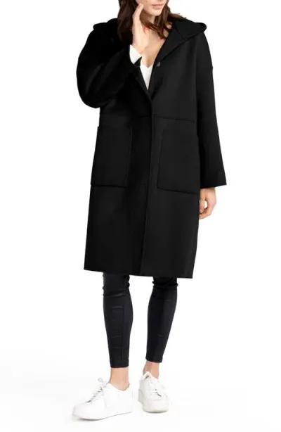 Belle & Bloom Sunday Morning Hooded Wool Blend Coat In Black