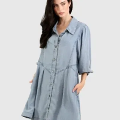 Belle & Bloom Supercut Denim Dress In Mid Denim