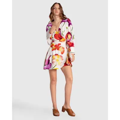 Belle & Bloom The Dancer Longsleeve Mini Wrap Dress In Wild Poppies