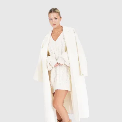 Belle & Bloom Wide Awake Split Hem Overcoat In Cream