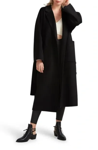 Belle & Bloom Wide Awake Split Hem Wool Blend Coat In Black