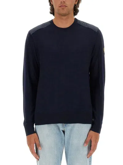 Belstaff Kerrigan Panelled Wool Jumper In Navy Fabric