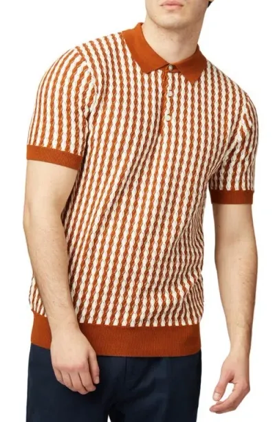 Ben Sherman Diamond Texture Organic Cotton Polo Sweater In Orange