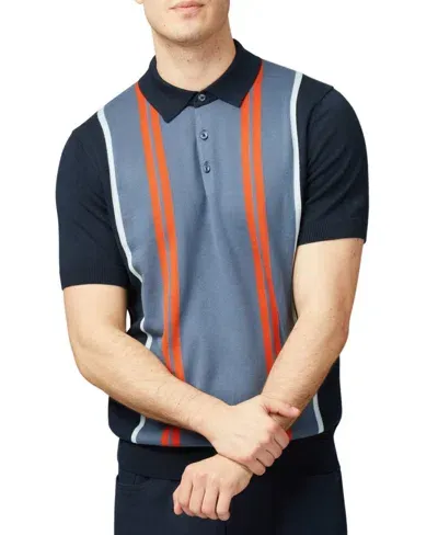 Ben Sherman Men's Regular-fit Sweater-knit Stripe Polo Shirt In Dark Navy