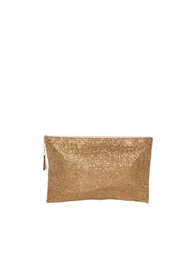 Benedetta Bruzziches Embellished Zipped Mesh Clutch Bag In Gold