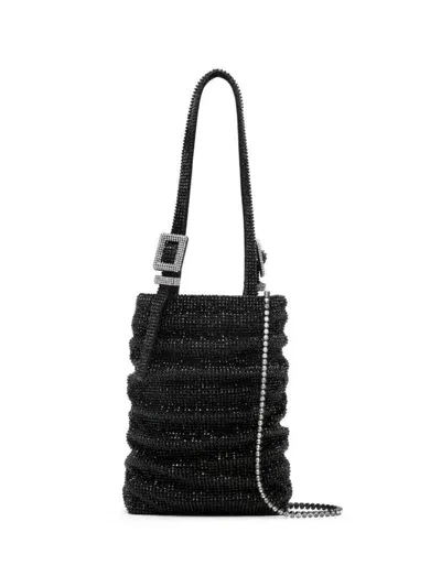 Benedetta Bruzziches Rhinstone-embellished Ruched Mini Bag In Black