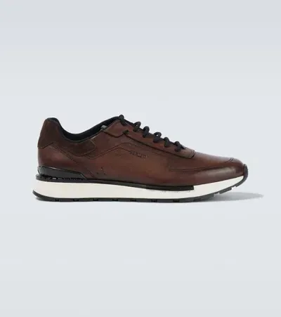 Berluti Fast Track Leather Sneakers In Brown