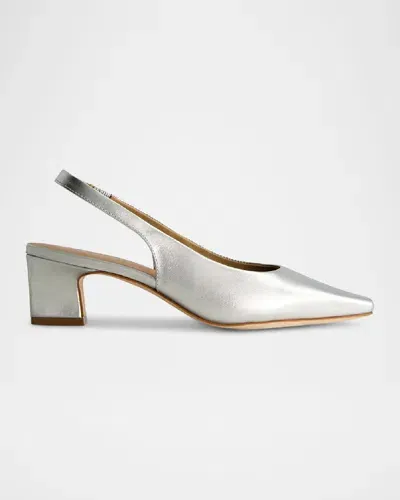 Bernardo Ariella Metallic Slingback Low Pumps In Silver Antique Calf