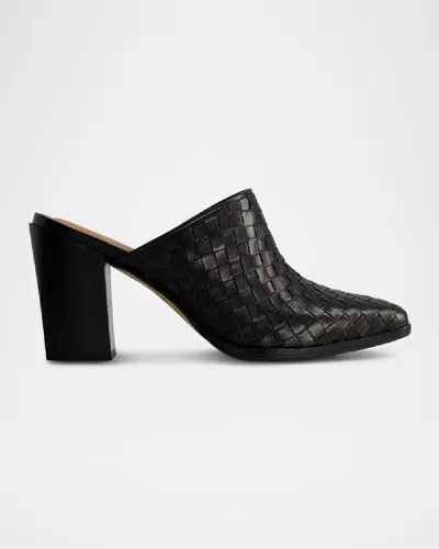 Bernardo Britt Woven Leather Block-heel Mules In Black Antique Calf