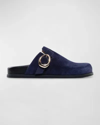 Bernardo Easton Suede Buckle Slide Mules In Dark Navy Split Suede