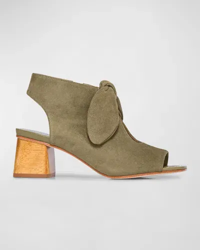 Bernardo Lizzie Suede Knot Zip Sandals In Khaki Kid Suede