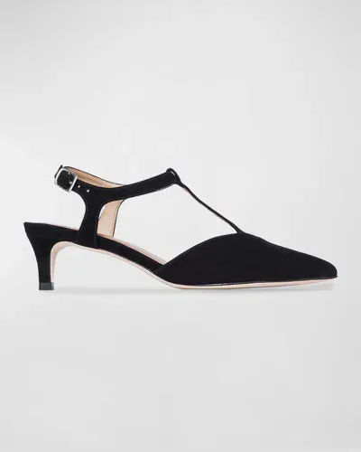 Bernardo Malta Suede T-strap Pumps In Black Kid Suede