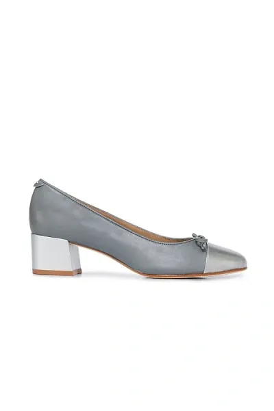 Bernardo Marisol Bicolor Cap-toe Ballerina Pumps In Storm Glove Leather/silver Metallic Glove Leather