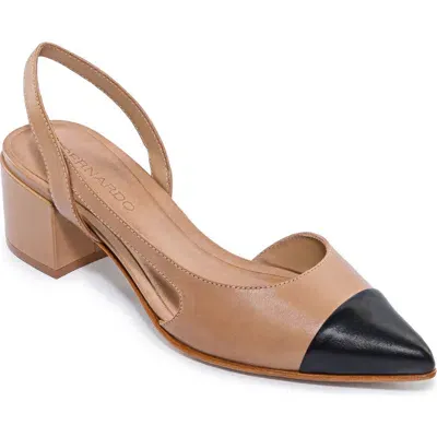 Bernardo Monroe Slingback Half D'orsay Pointed Cap Toe Pump In Sand/black