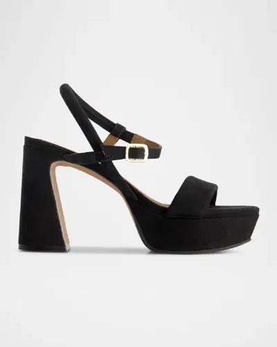 Bernardo Ventura Suede Platform Heel Sandals In Black Kid Suede