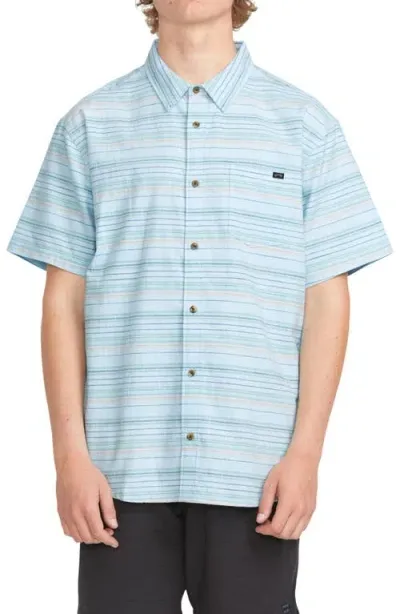 Billabong All Day Stripe Short Sleeve Cotton Button-up Shirt In Vapor