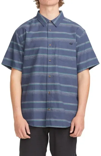 Billabong All Day Stripe Short Sleeve Cotton Button-up Shirt In Washed Royal