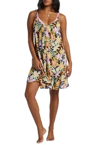 Billabong Beach Vibes Floral Cover-up Dress In Black Pebble/yellow