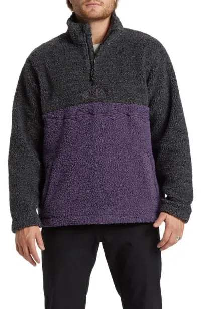 Billabong Boundary Tombstone Half Zip Fleece Pullover In Black/purple Heather