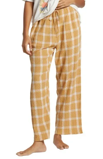 Billabong Checked Out Crinkle Drawstring Waist Pants In Hemp