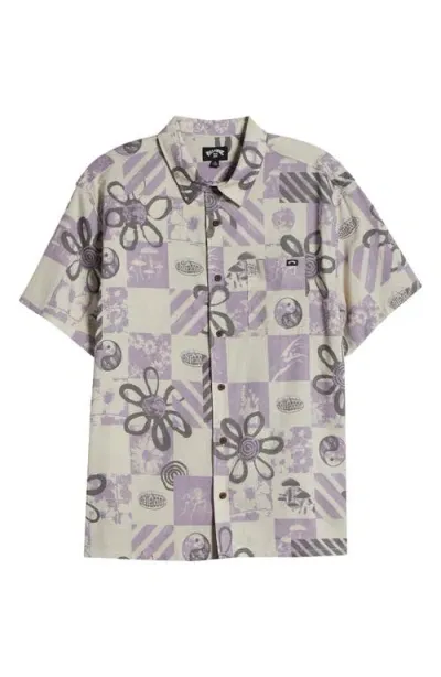 Billabong Double Vision Short Sleeve Button-up Shirt In Purple Ash