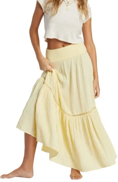 Billabong In The Palms Tiered Cotton Maxi Skirt In Retro Yellow