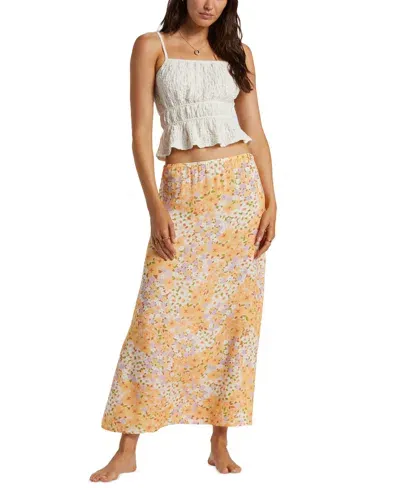 Billabong Midi Moment Printed Midi Skirt In Peach Whip In Yellow