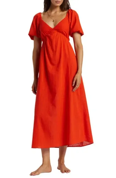 Billabong Love Fade Puff Sleeve Maxi Dress In Sunset Red