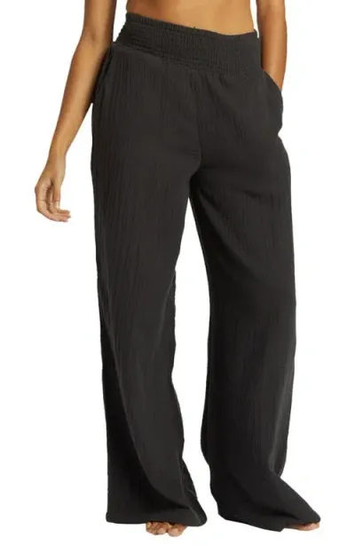 Billabong New Waves Wide Leg Cotton Gauze Pants In Black Sands