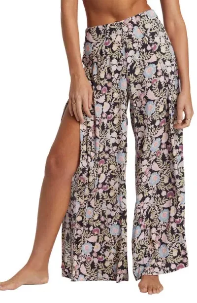 Billabong Split Spirit Floral Wide Leg Pants In Blackberry