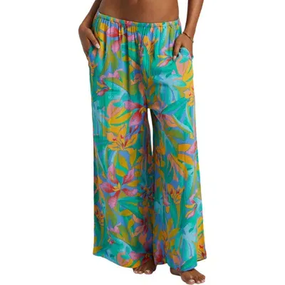 Billabong Sun Catcher Floral Print Wide Leg Pants In Marina