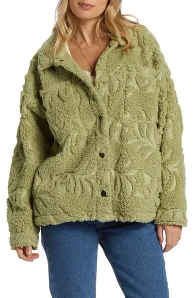 Billabong Sundown High Pile Fleece Snap-up Jacket In Avocado