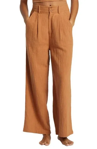 Billabong Tailor Made Wide Leg Cotton Pants In Sandalwood