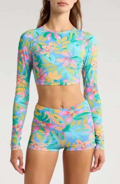 Billabong Tropic Daze Crop Long Sleeve Rashguard In Teal Multi