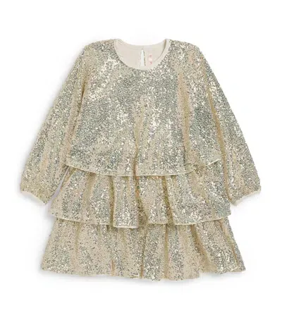 Billieblush Kids' Tiered Sequinned Dress In Gold