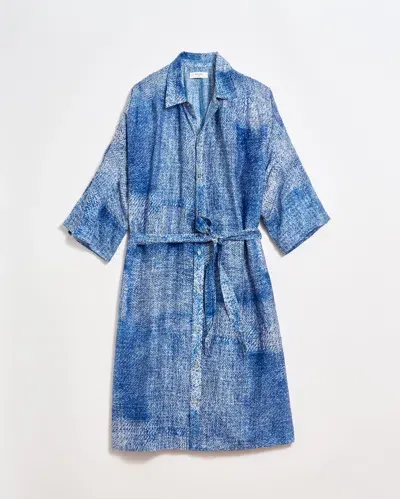 Billy Reid Indigo Texture Shirred Shoulder Shirtdress In Blue