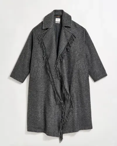 Billy Reid Long Blanket Fringe Coat In Charcoal