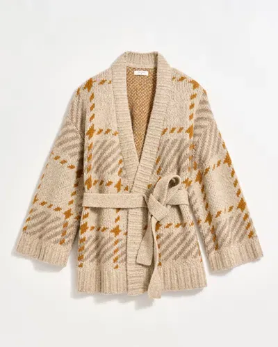 Billy Reid Plaid Wrap Cardigan In Camel/brown