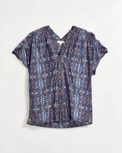 Billy Reid Printed Button Front Blouse In Blue