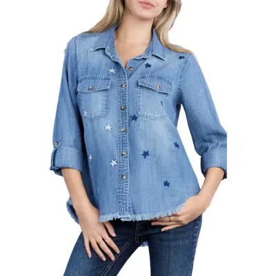 Billy T Embroidered Star Denim Button-up Shirt In Blue