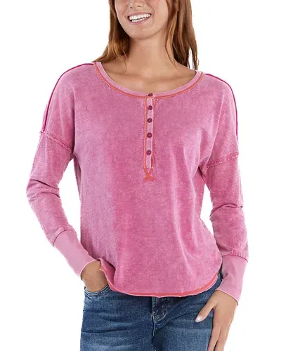 Billy T Parker Cotton Henley In Sizzle Pink