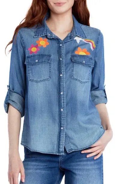 Billy T Peace & Love Chambray Shirt In Light Wash Blue