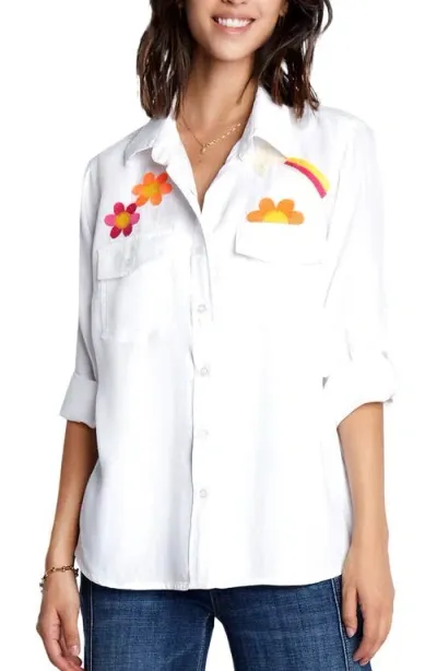 Billy T Peace & Love Embroidered Button-up Shirt In White